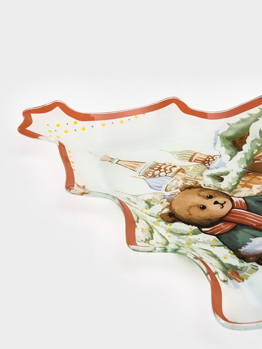 Блюдо сервировочное новогоднее Доляна Московкий мишка, 24.5?24.7?2 см, стекло, белое