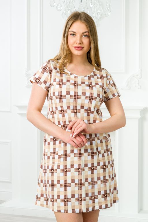 Туника женская из кулирки Руслана бежевая клетка - Амадэль фото 12