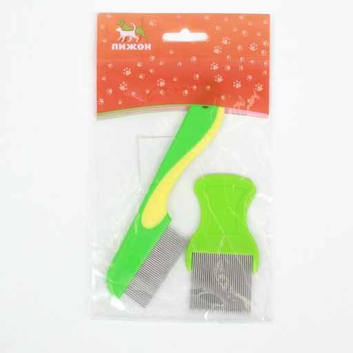 Набор расчесок для животных, с длинными и короткими зубьями, зелёный - Пижон фото 8