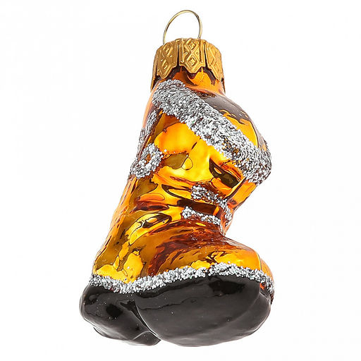 Елочная игрушка фигурка стеклянная Сапожок h9см, золотой, ручная художественная роспись, подарочная упаковка (Россия) - Домашняя мода фото 3