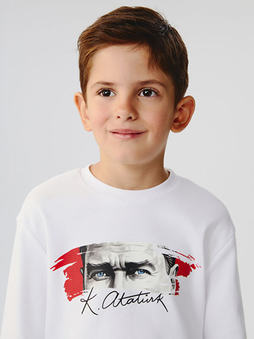 Bisiklet Yaka Bask?l? Uzun Kollu Erkek Bebek Ti??rt