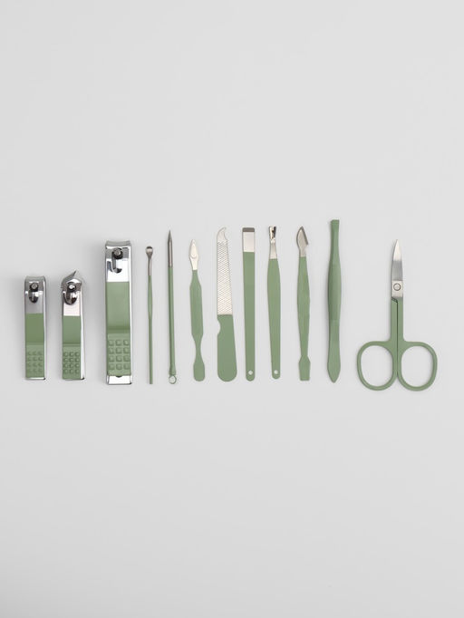 Набор маникюрный, 12 предметов, в футляре, ментоловый