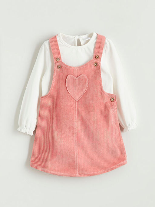 Bisiklet Yaka Kadife K?z Bebek Bluz ve Salopet 2li