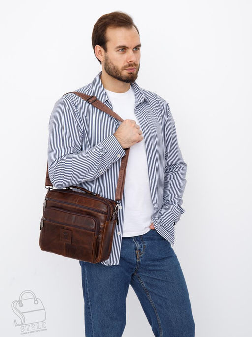 Сумка мужская кожаная 608M brown Fuzhiniao