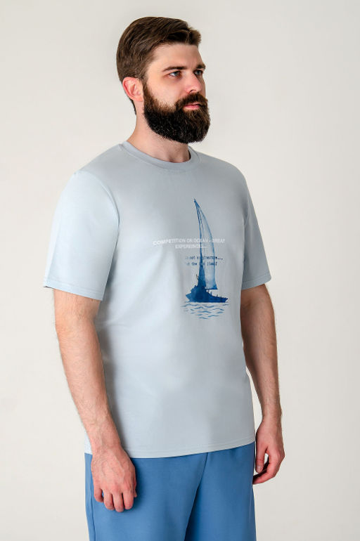 Арт. 614-150 Футболка мужская 48-56 (5 шт) Цвет:небесный - Идеал фото 4