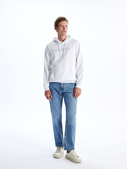 Uzun Kollu Bask?l? Erkek Kal?n Hoodie