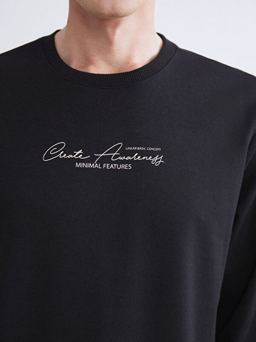 Bisiklet Yaka Bask?l? Erkek Sweatshirt