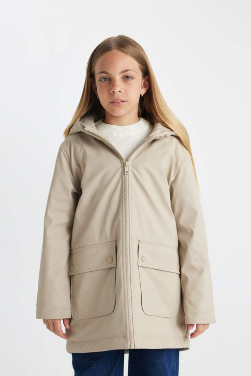 Водоотталкивающий плащ с капюшоном для девочек - Defacto фото 3