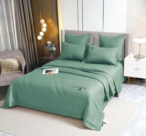 Одеяло MAISON DOR Страйп Сатин с простыней и наволочками L288-86 ГОЛУБОЙ