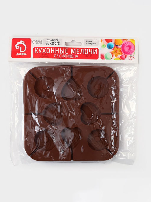 Форма для леденцов Доляна Свидание, силикон, 14.5?14.5?1.5 см, 8 ячеек (3.5?3.5 см), с палочками, коричневая  фото 7