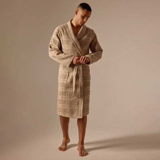 Халат вафельный мужской SL HOME: Chess «Саббиа», размер L, хлопок 100%, коричневый