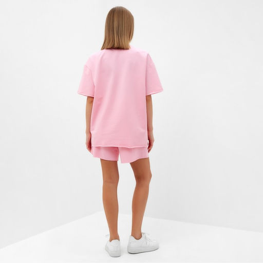 Костюм женский (футболка, шорты) MINAKU: SPORTY & STYLISH, светло-розовый, размер 48
