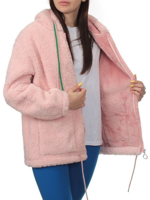1002 PINK Куртка плюшевая демисезонная (65% хлопок, 35% полиэстер) оверсайз 48-52
