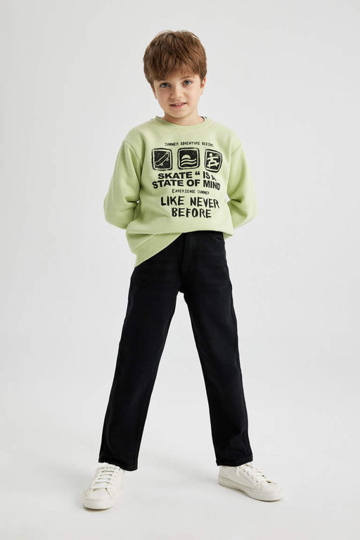 Толстый свитшот с принтом для мальчиков с круглым вырезом - Defacto фото 2