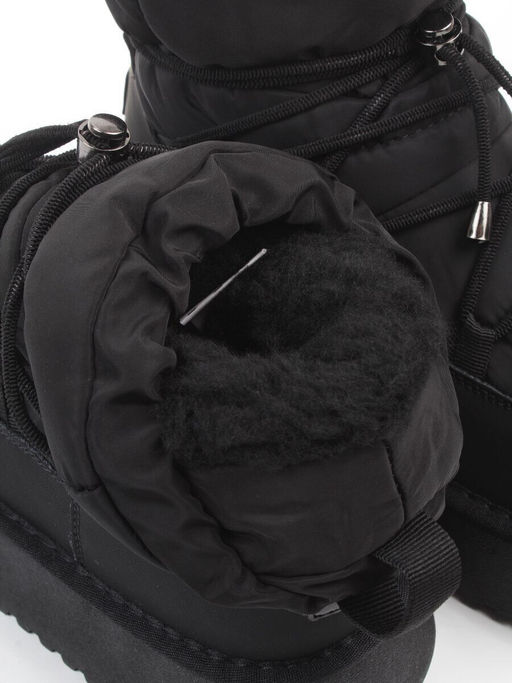 04-WF029-2M BLACK Ботинки зимние женские (натуральная кожа, курточная ткань, 100% шерсть)