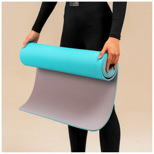 Коврик для фитнеса и йоги ONLYTOP, нескользящий, 183×61×0.6 см, цвет серый/голубой