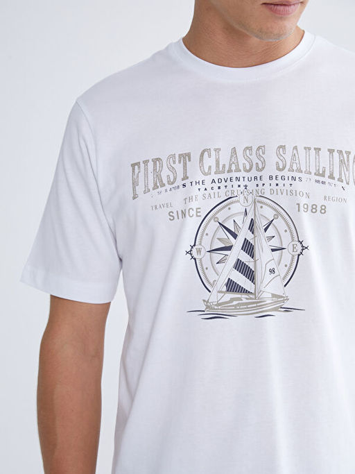 Bisiklet Yaka Bask?l? Penye Erkek Ti??rt