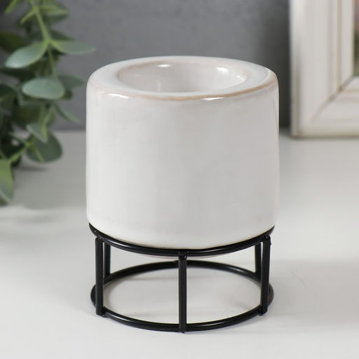 Подсвечник на 1 свечу «Пенёк», керамика, металл, белый с чёрным, 7.7×7.7×8.9 см
