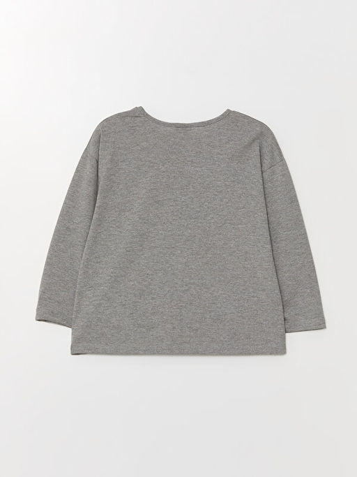 Bisiklet Yaka Bask?l? Uzun Kollu K?z ?ocuk Ti??rt