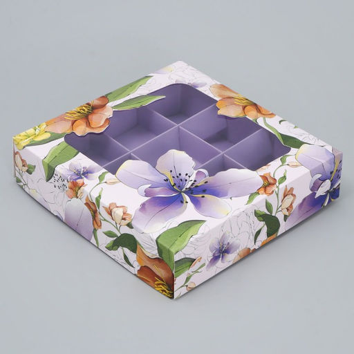 Цена за 5 шт. Коробка для конфет, кондитерская упаковка, 9 ячеек, «Для тебя», 14.7×14.7×3.5 см