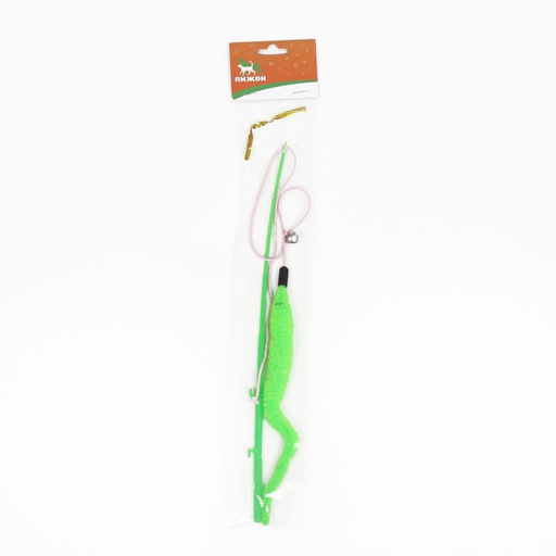 Дразнилка-удочка Червячок на рыбалке с бубенчиком, 30 см, зелёная - Пижон фото 4