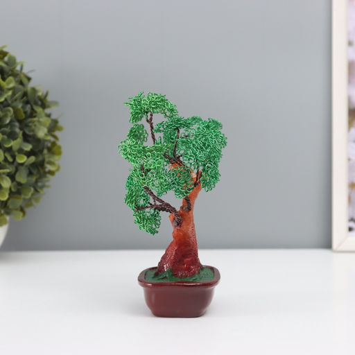 Бонсай декоративный «Дерево счастливой жизни», полистоун, металл, зелёное, 8×17×16 см