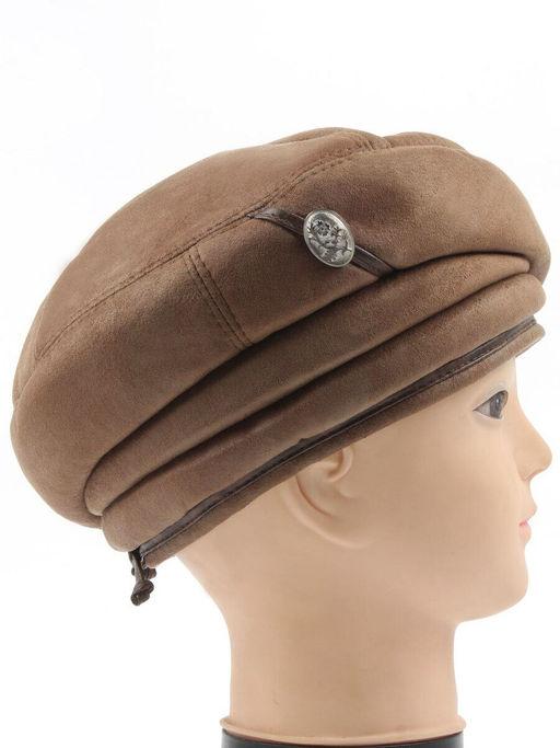 1151-1 KHAKI Берет зимний женский (искусственная замша, искусственный мех)