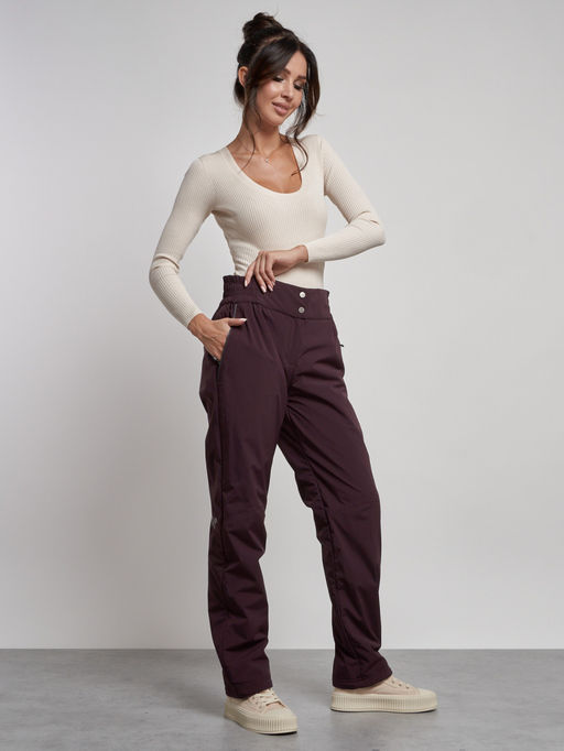 Брюки утепленные спортивные с высокой посадкой женские зимние темно-бордового цвета 7141Tb - Colannia фото 15