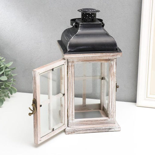 Деревянный подсвечник на 1 свечу «Фонарь. Витраж», состаренный, 28×13.5×13.5 см