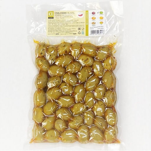 А-серия. Оливки Халкидики с косточкой с перцем БУКОВО, Греция, вакуум, 500г - Evros фото 2