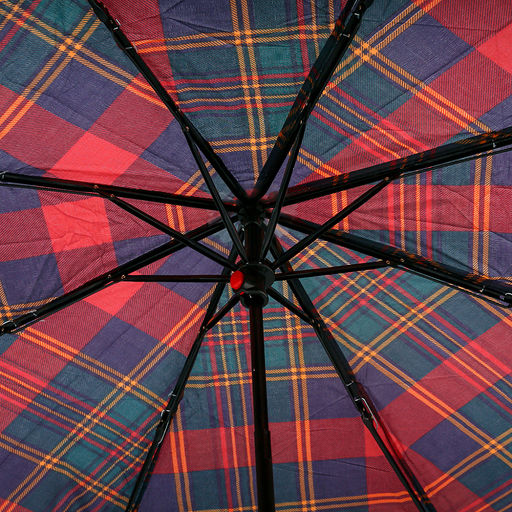 Зонт механический Шотландка плащевка, 8 лучей, д/купола 94см, 3 сложения, 24см в сложенном виде, пластмассовая ручка, бордовый с синим и зеленым, 210гр (Китай) - Домашняя мода фото 5