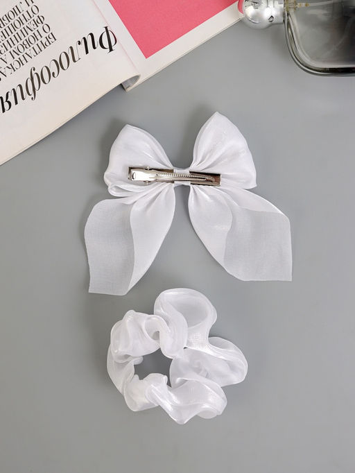 Цена за 6 шт. Набор для волос «Школьница», резинка 10 см, зажим 9 см, классик объём, белый