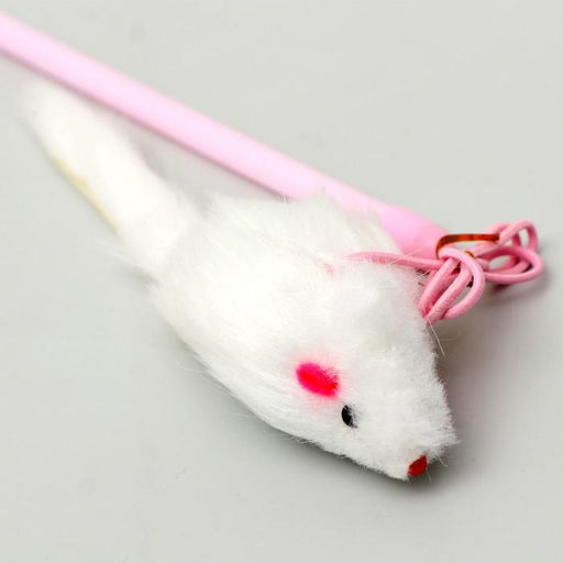 Дразнилка-удочка с белой мышью, палочка микс цветов - Пижон фото 3