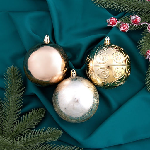 Ёлочные игрушки Бахор, шары новогодние, d=8 см, набор 5 шт., винтаж, золото