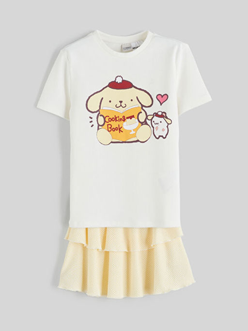 Bisiklet Yaka Pompompurin Bask?l? K?z ?ocuk Ti??rt ve Etek