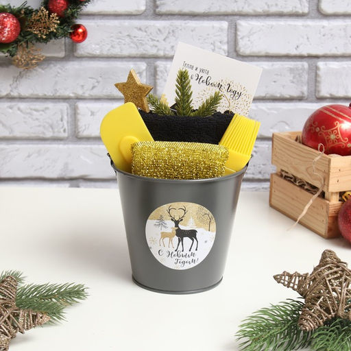 Набор новогодний подарочный Доляна Олени : полотенце 30?60, лопатка, кисть, губка