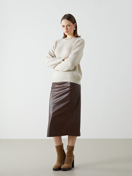 Bisiklet Yaka Baklava Desenli Kad?n Triko Kazak