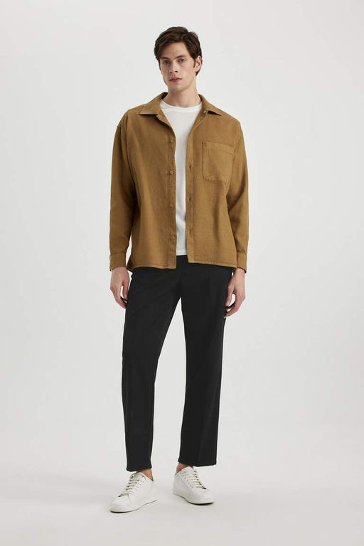 Хлопковая рубашка с длинными рукавами и воротником-поло оверсайз - Defacto фото 6