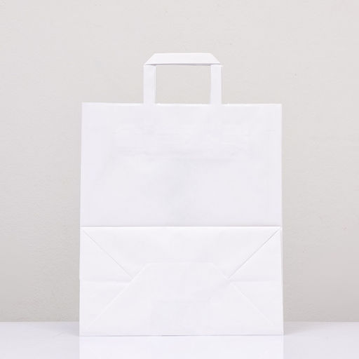 Цена за 25 шт. Пакет крафт без печати, белый, плоская ручка 28×15×32 см