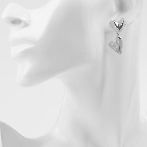 Серьги металл Сердца соединение, цвет серебро - Qf фото 3