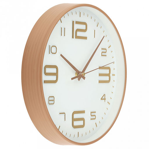 Часы настенные "Импульс" д24,5см, h4см, мягкий ход, циферблат белый; цифры арабские, золотой; корпус пластик, бежевый "под дерево"; в коробке (Китай)
