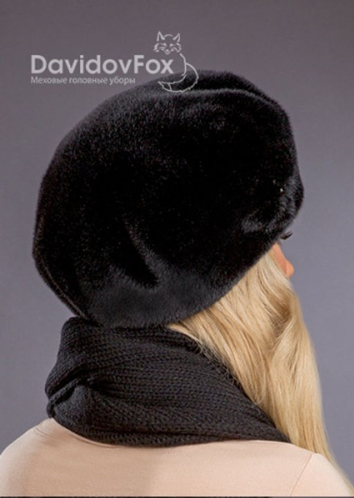 Шапка Берет экомех с украшением блэк