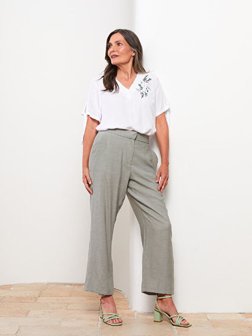 Kad?n Beli Lastikli Standart Fit D?z Pantolon