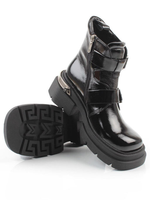 01-D1-8071 BLACK Ботинки демисезонные женские (натуральная кожа, байка)