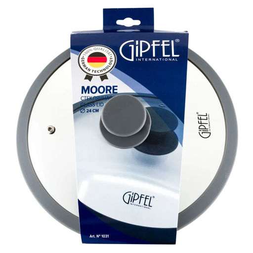 1031 GIPFEL Крышка стеклянная MOORE 24см с силиконовым ободом Цвет: темно-серый, Материал: закаленное стекло, силикон, нерж. сталь 18/8  фото 5