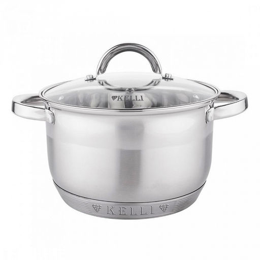 Кастрюля из нержавеющей стали "Kelli" 6,6л, д24см, h14,5см, стеклянная крышка, пароотвод, 9-ти слойное капсульное дно, зеркальная и матовая полировка, термостойкие клепаные ручки не нагреваются (Китай) Подходит для всех видов плит