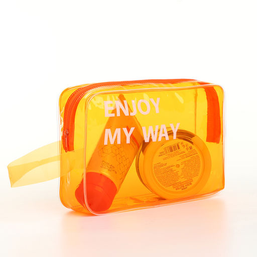 Косметичка на молнии для бассейна, с ручкой, с принтом My way, прозрачная/оранжевая - Simaland фото 3