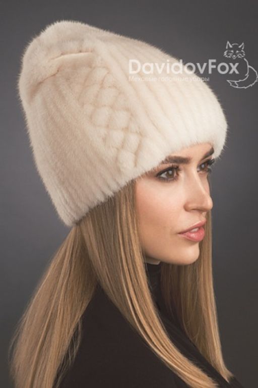 Шапка Бини норка орнамент жемчуг
