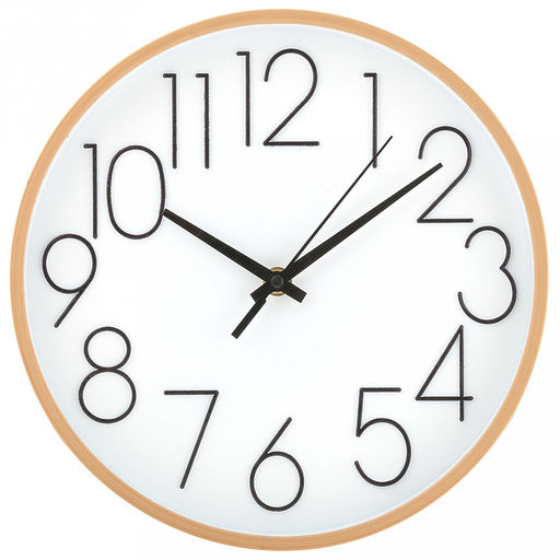 Часы настенные Веста д25см, h4см, мягкий ход, циферблат белый; цифры арабские, черный; корпус пластик, бежевый под дерево; в коробке (Китай)