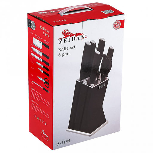 "Zeidan" Набор ножей из нержавеющей стали 8 предметов, прорезиненные ручки, подставка для ножей, подарочная упаковка (Китай)
